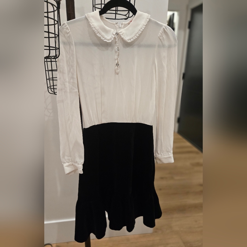 Brooks Brothers White and Black Long Sleeve Dress